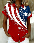 Women's Vintage 250th Anniversary Print Lapel Button-Down Short-Sleeved Shirt