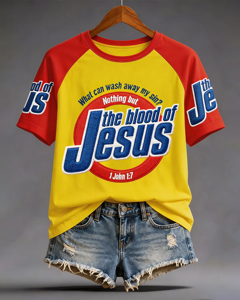 Women's The Blood Of Jesus Print Crew Neck Short Sleeve Tshirt