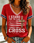 I Kneel for The Cross Print V-neck Short Sleeve Tshirt