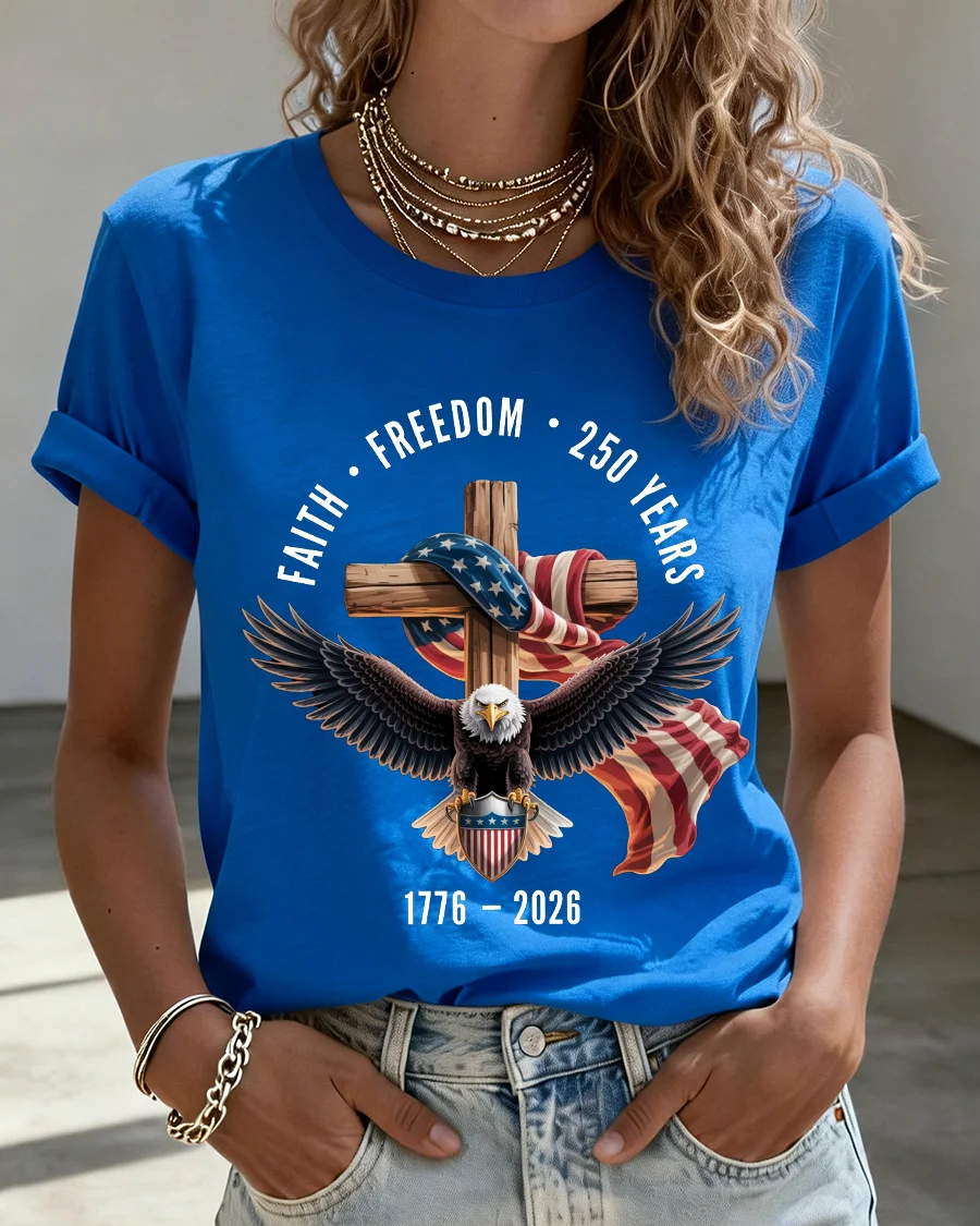 100% Cotton 250th Anniversary of Freedom Crew Neck Short Sleeve Tshirt