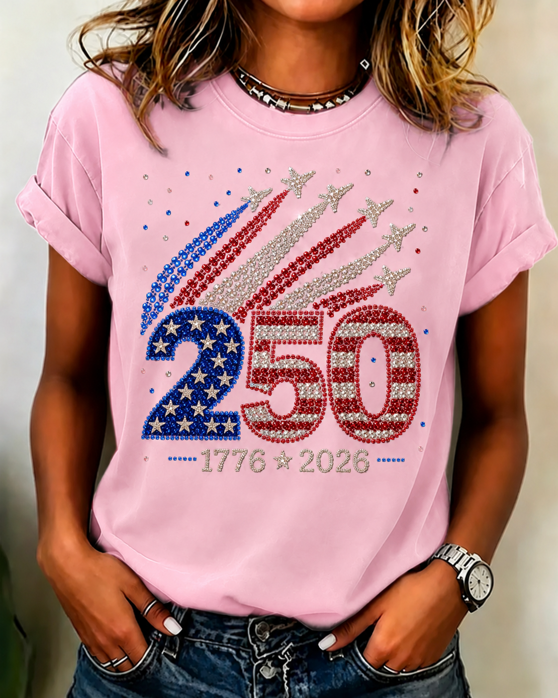 100% Cotton USA 250th Anniversary Crew Neck Short Sleeve Tshirt