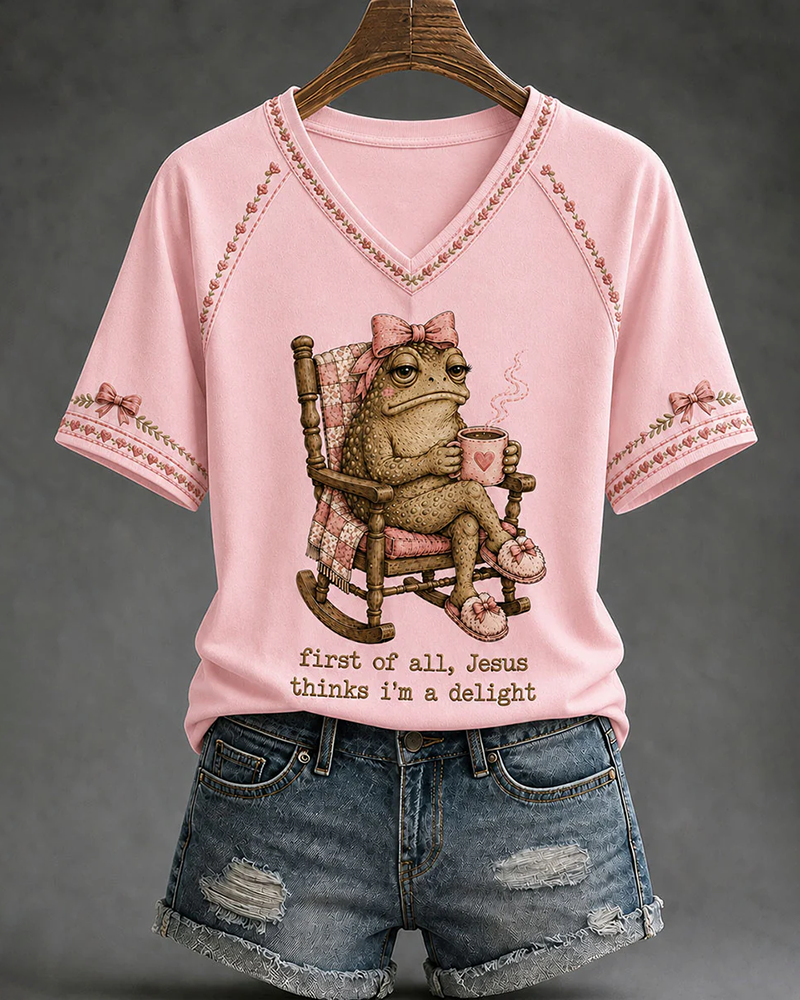 Women's 'Jesus Thinks I'm A Delight' Printed V-neck Short Sleeve Tshirt