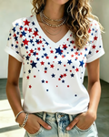 250th Anniversary Star Print V-neck Short Sleeve Tshirt