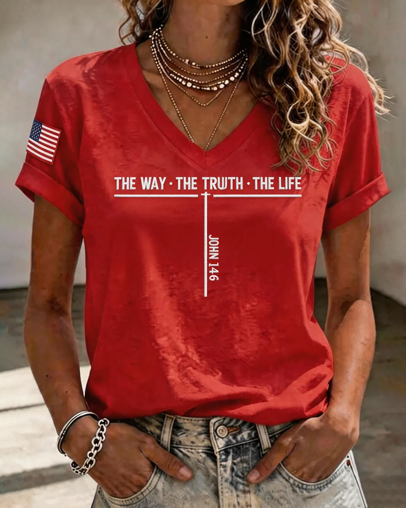 100% Cotton The Way The Truth The Life V Neck Short Sleeve Tshirt