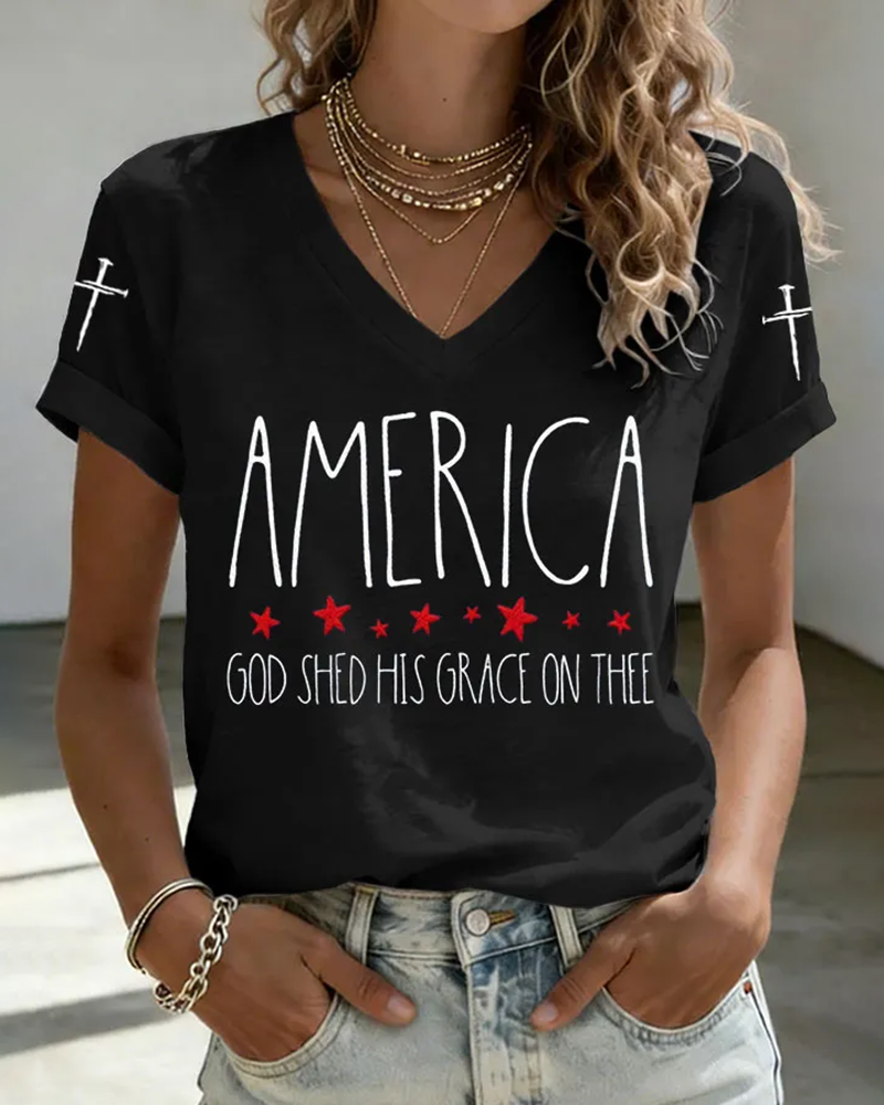 100% Cotton GOD SHED HIS GRACE ON THEE V Neck Short Sleeve Tshirt
