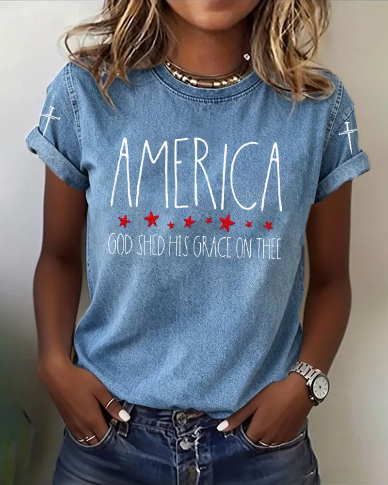 Women's GOD SHED HIS GRACE ON THEE Print Crew Neck Short Sleeve Tshirt