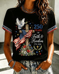 Faith Is Freedom Print Crew Neck Short Sleeve Tshirt