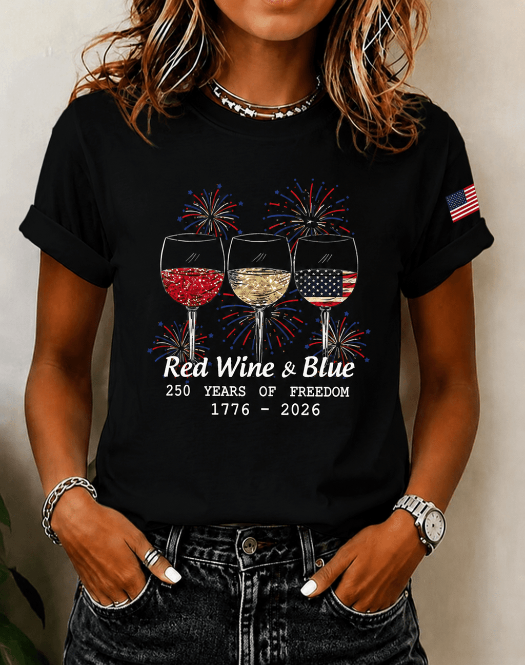 100% Cotton 250th Anniversary Fun Wine Glasses Crew Neck Short Sleeve Tshirt