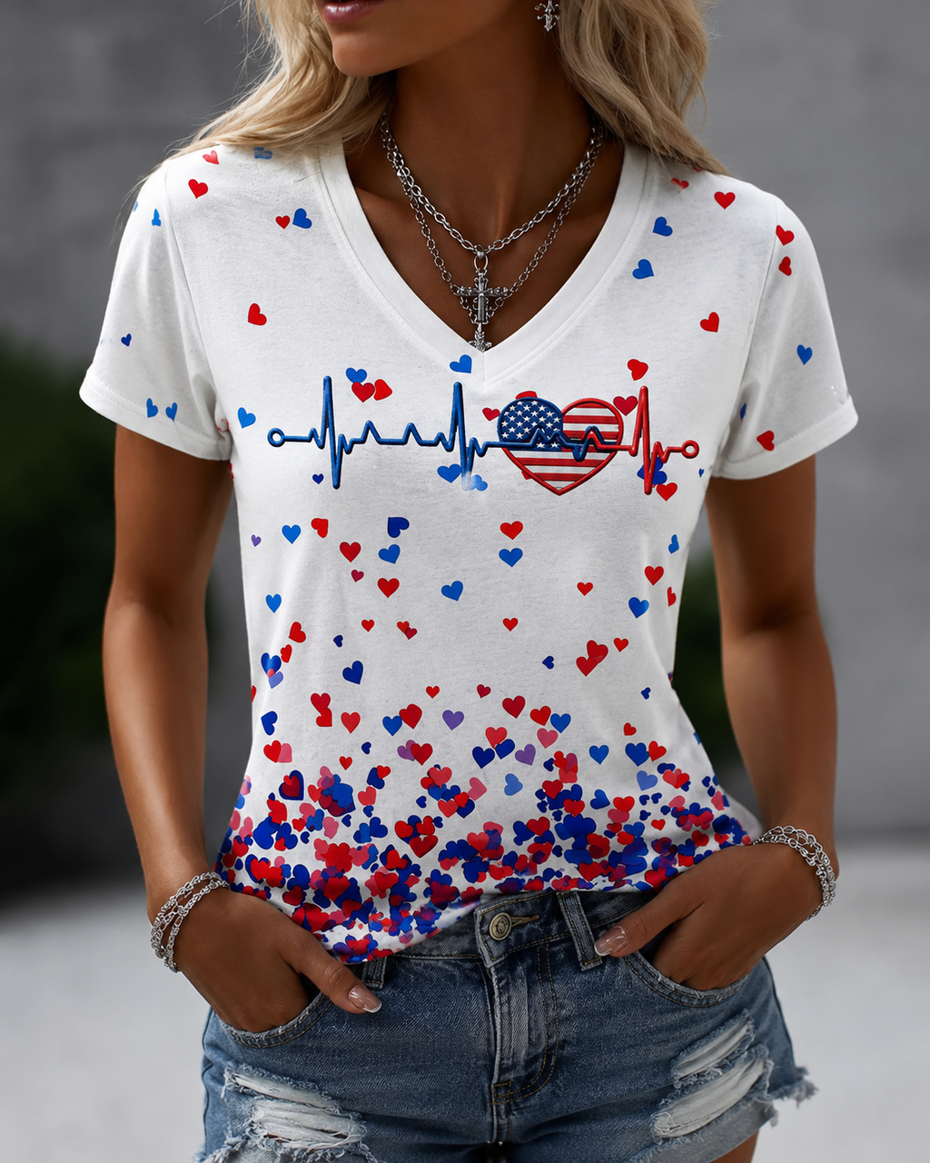 Women's 250th Anniversary Art Print V-neck Short Sleeve Tshirt