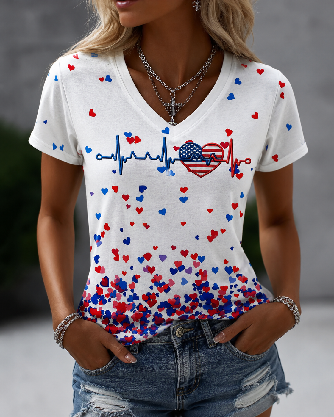 Women's 250th Anniversary Art Print V-neck Short Sleeve Tshirt