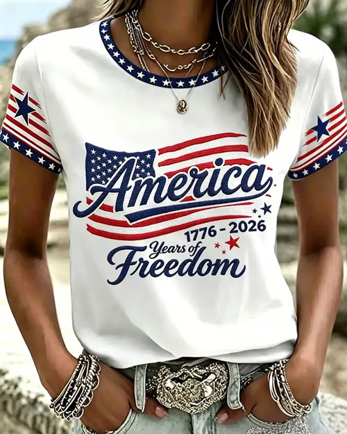 Women's American 250th Anniversary Graffiti Crew Neck Short Sleeve Tshirt