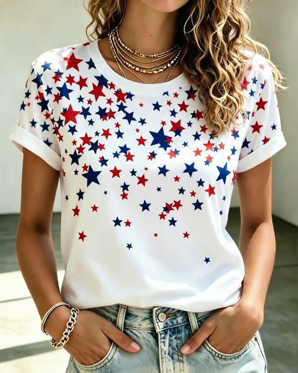 250th Anniversary Star Print Crew Neck Short Sleeve Tshirt