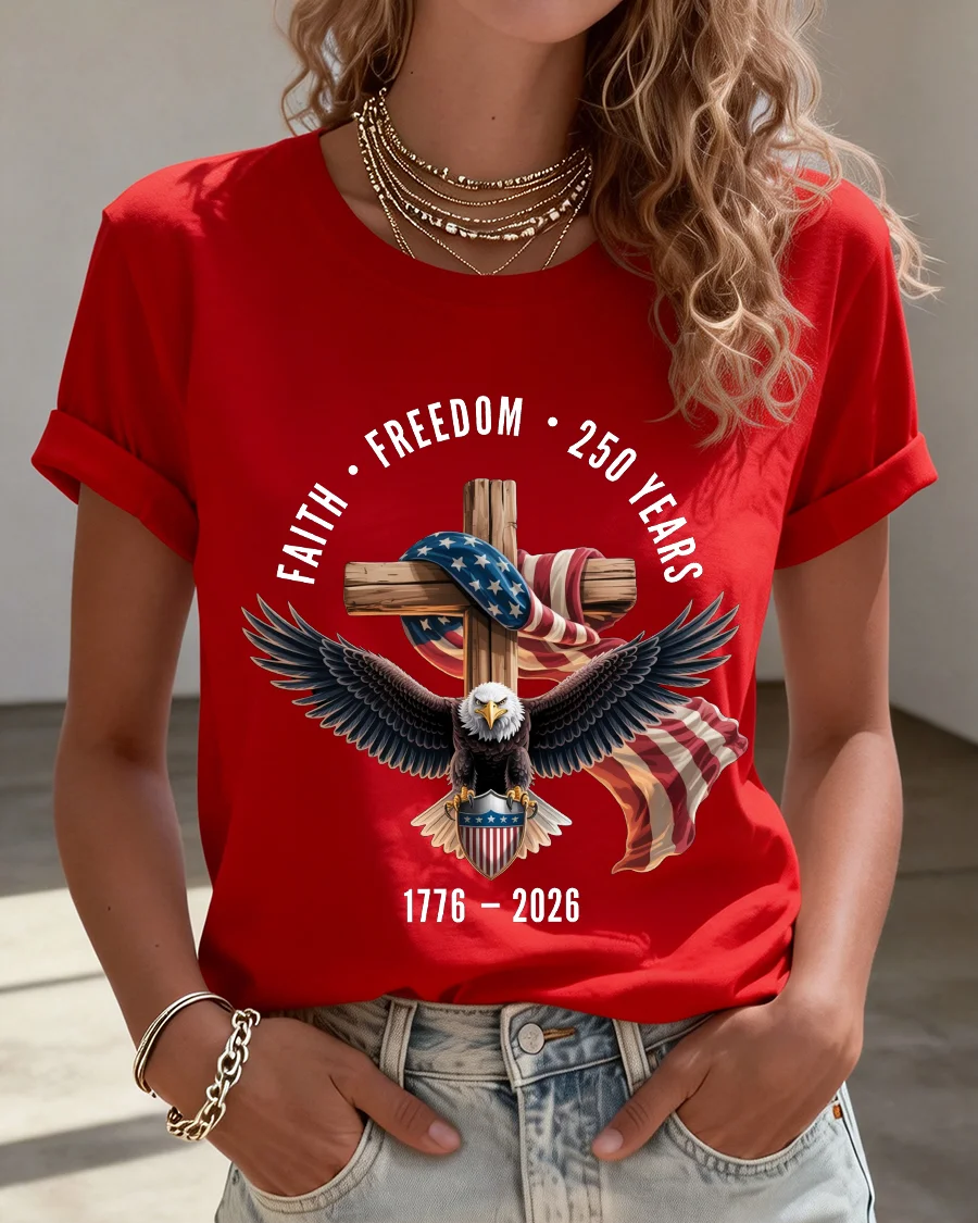 100% Cotton 250th Anniversary of Freedom Crew Neck Short Sleeve Tshirt