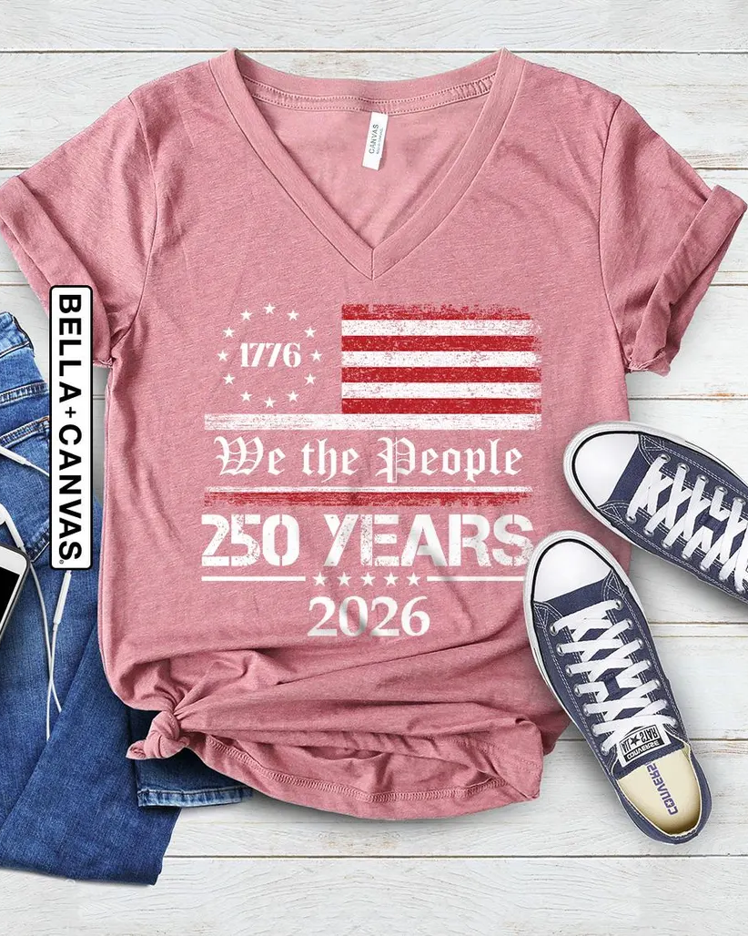 100% Cotton 250th America Anniversary V Neck Short Sleeve Tshirt
