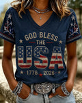 Women's Casual Faith Graphic Print V-neck Short Sleeve Tshirt