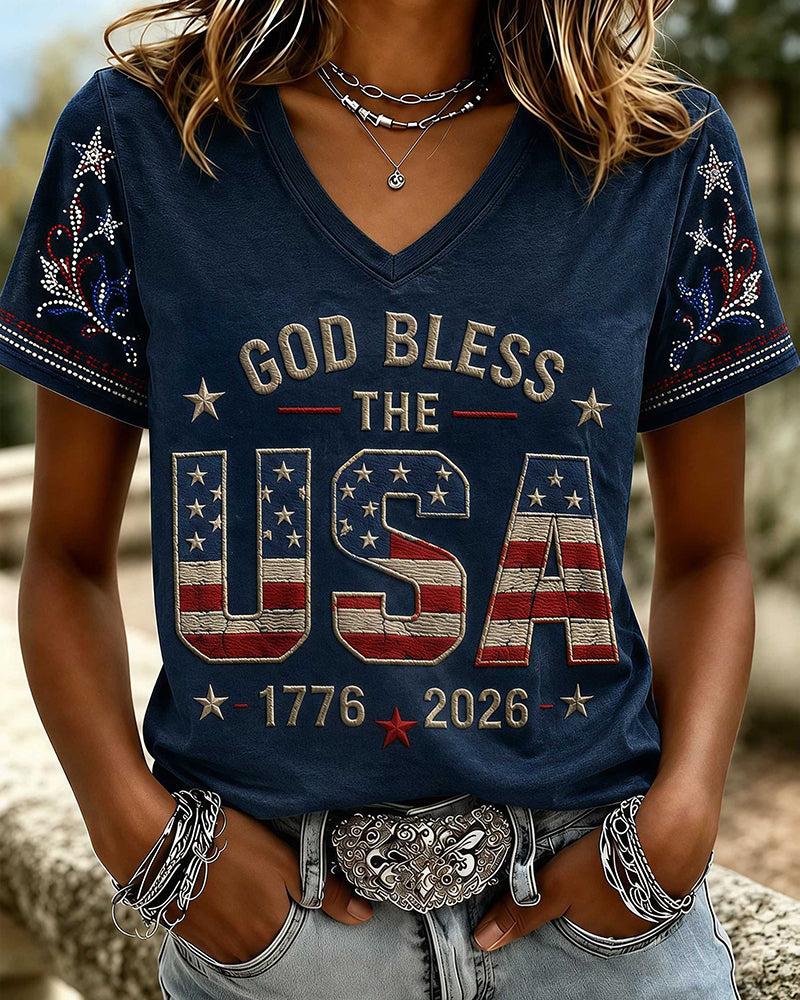 Women's Casual Faith Graphic Print V-neck Short Sleeve Tshirt