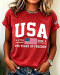 100% Cotton 250 Years of Freedom Print Crew Neck Short Sleeve Tshirt