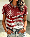 Women's American 250Th Anniversary Cross Print Crew Neck Short Sleeve Tshirt