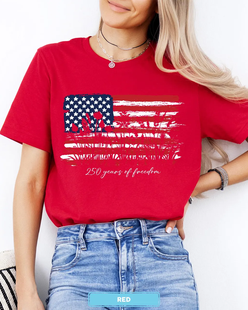 100% Cotton 250 Years of Freedom Crew Neck Short Sleeve Tshirt