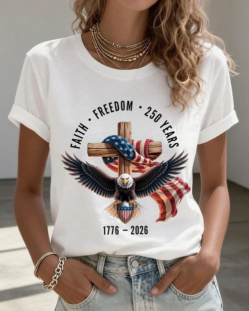 100% Cotton 250th Anniversary of Freedom Crew Neck Short Sleeve Tshirt