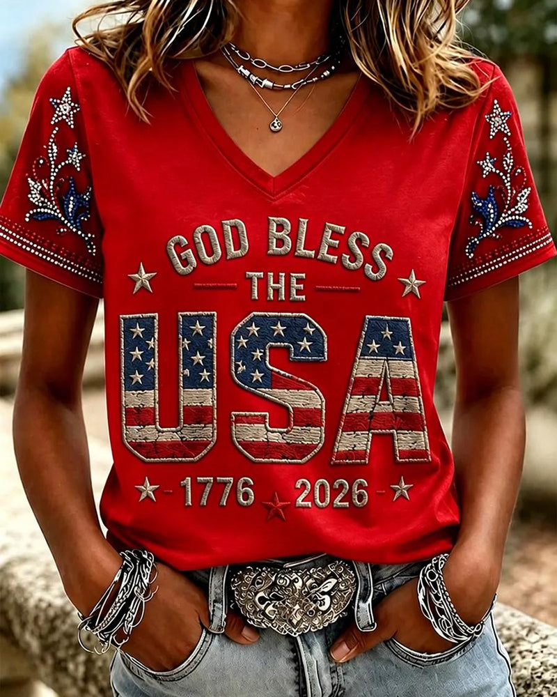 Women's Casual Faith Graphic Print V-neck Short Sleeve Tshirt