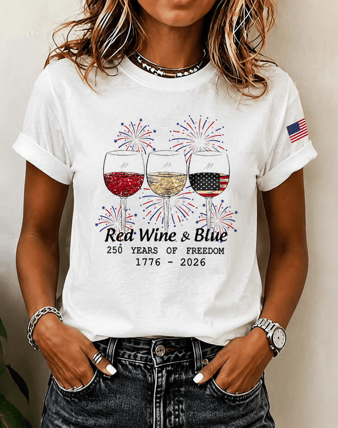 100% Cotton 250th Anniversary Fun Wine Glasses Crew Neck Short Sleeve Tshirt