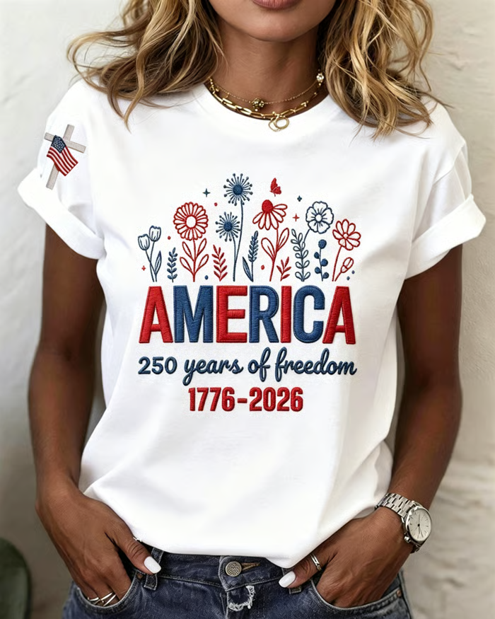 100% Cotton Women's 1776-2026 Independence Day Crew Neck Short Sleeve Tshirt