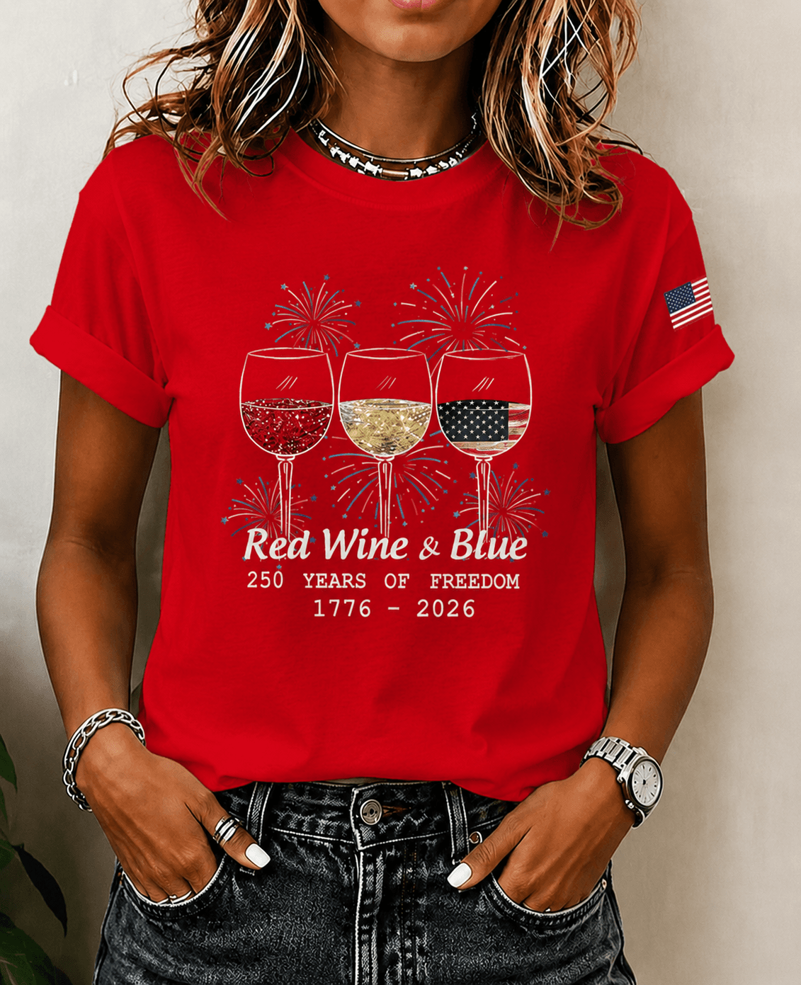 100% Cotton 250th Anniversary Fun Wine Glasses Crew Neck Short Sleeve Tshirt