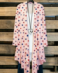 Contrasting Color Stars and Hearts Long Sleeve Casual Longline Cardigan