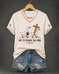 Women's Christian Off To Praise The Lord Print V-neck Short Sleeve Tshirt