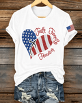 100% Cotton Flag Heart & Faith Print Crew Neck Short Sleeve Tshirt