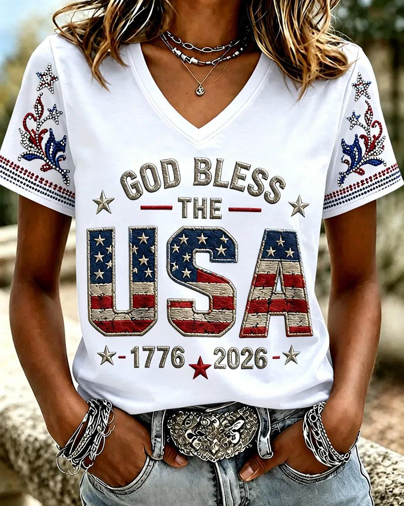 Women's Casual Faith Graphic Print V-neck Short Sleeve Tshirt
