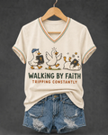 Women's Walking by Faith Tripping Constantly Goose Print V-neck Short Sleeve Tshirt