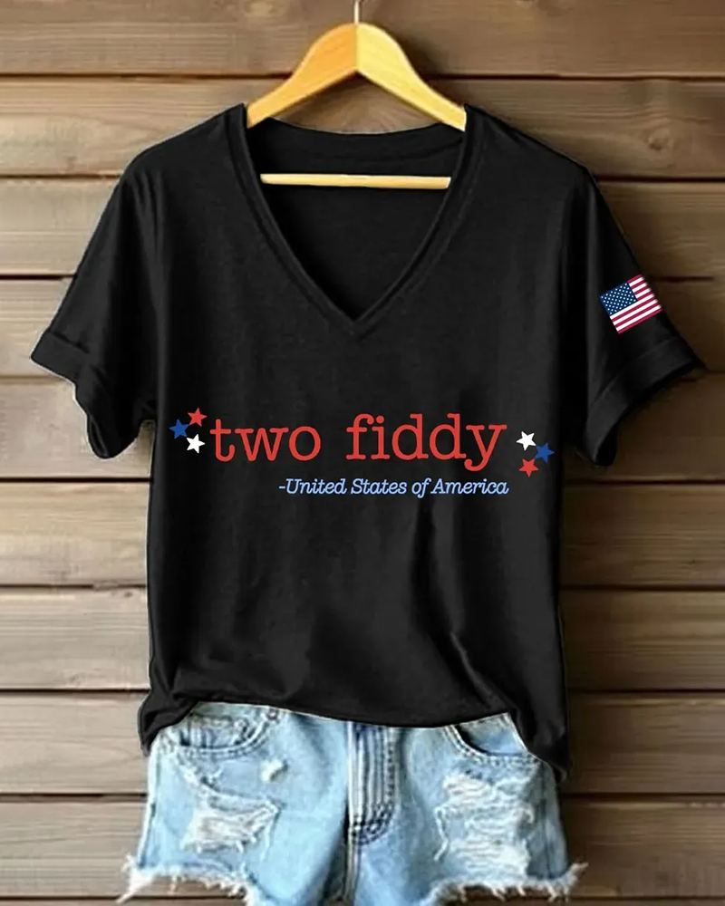 100% Cotton Two Fiddy Minimalist Design V Neck Short Sleeve Tshirt