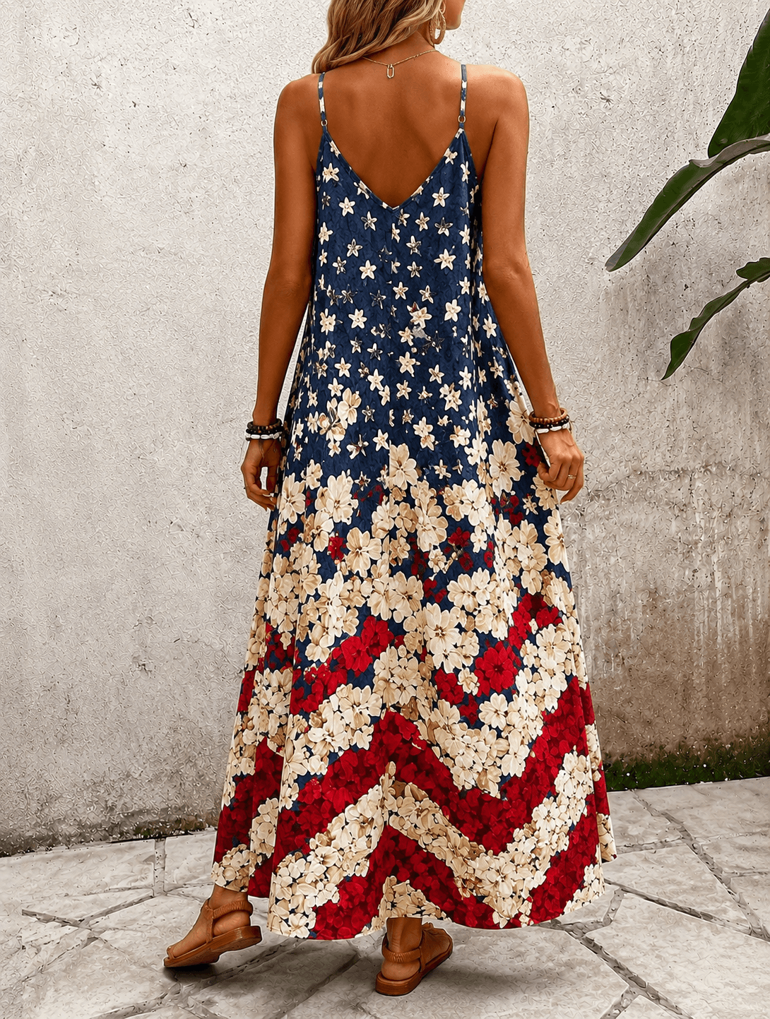 Sling 250th Anniversary Color-Blocked Rose Print Pocket Maxi Dress