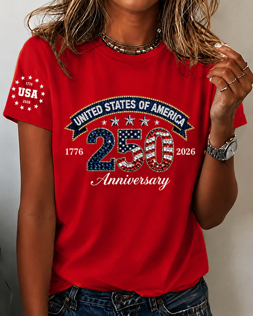 100% Cotton USA 250th Anniversary Crew Neck Short Sleeve Tshirt