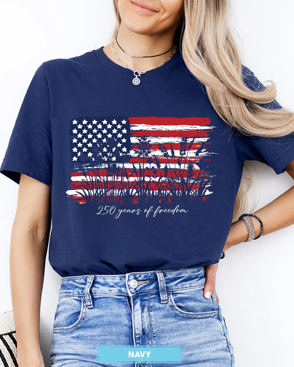 100% Cotton 250 Years of Freedom Crew Neck Short Sleeve Tshirt
