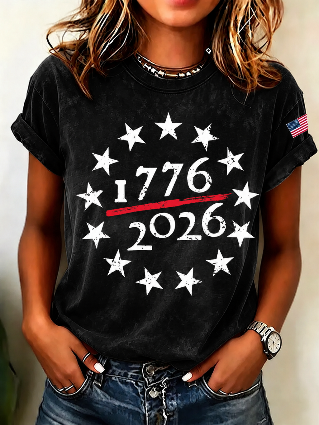 100% Cotton 250 Years of Freedom Crew Neck Short Sleeve Tshirt
