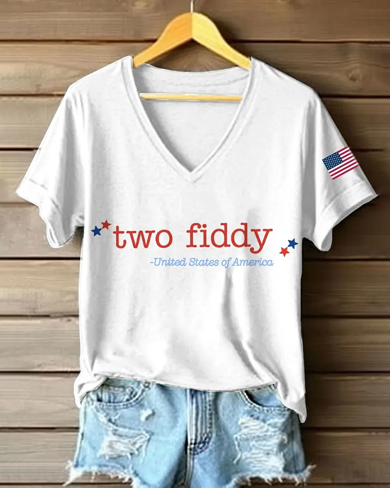 100% Cotton Two Fiddy Minimalist Design V Neck Short Sleeve Tshirt