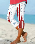 Red And Blue Gradient Flash Diamond Butterfly Rose Cross Printed Stretch Cropped Leggings