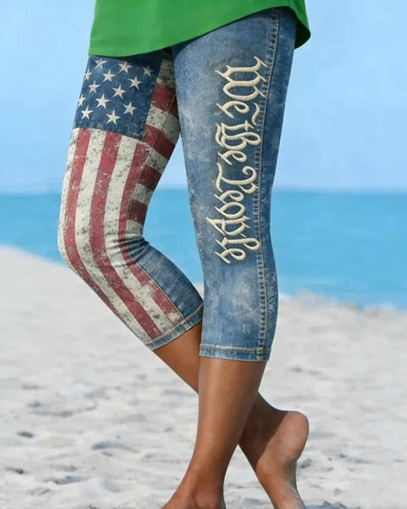 We The People Text Stretch Cropped Pants