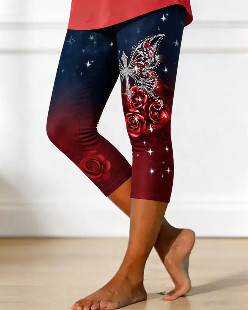 Stretched Rags Star-Spangled Printed Stretch Cropped Leggings
