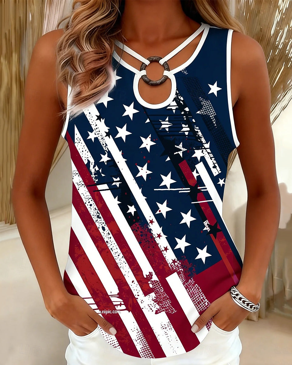 Circular Ring 250th Anniversary National Flag Print Sleeveless Tank Top